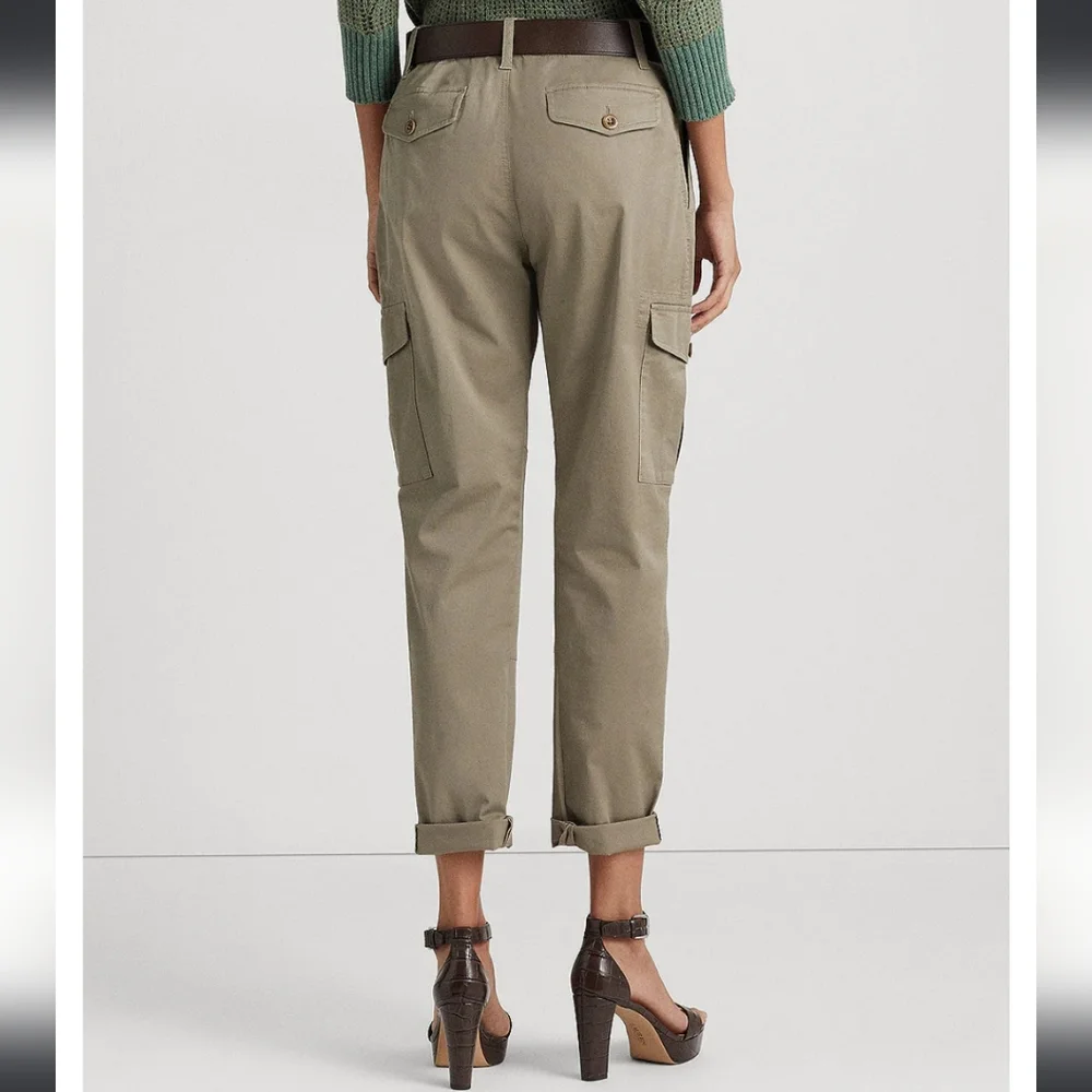 Lauren Ralph Lauren Micro-Sanded Twill Cargo Pant Green High Rise Straight New - Picture 3 of 16